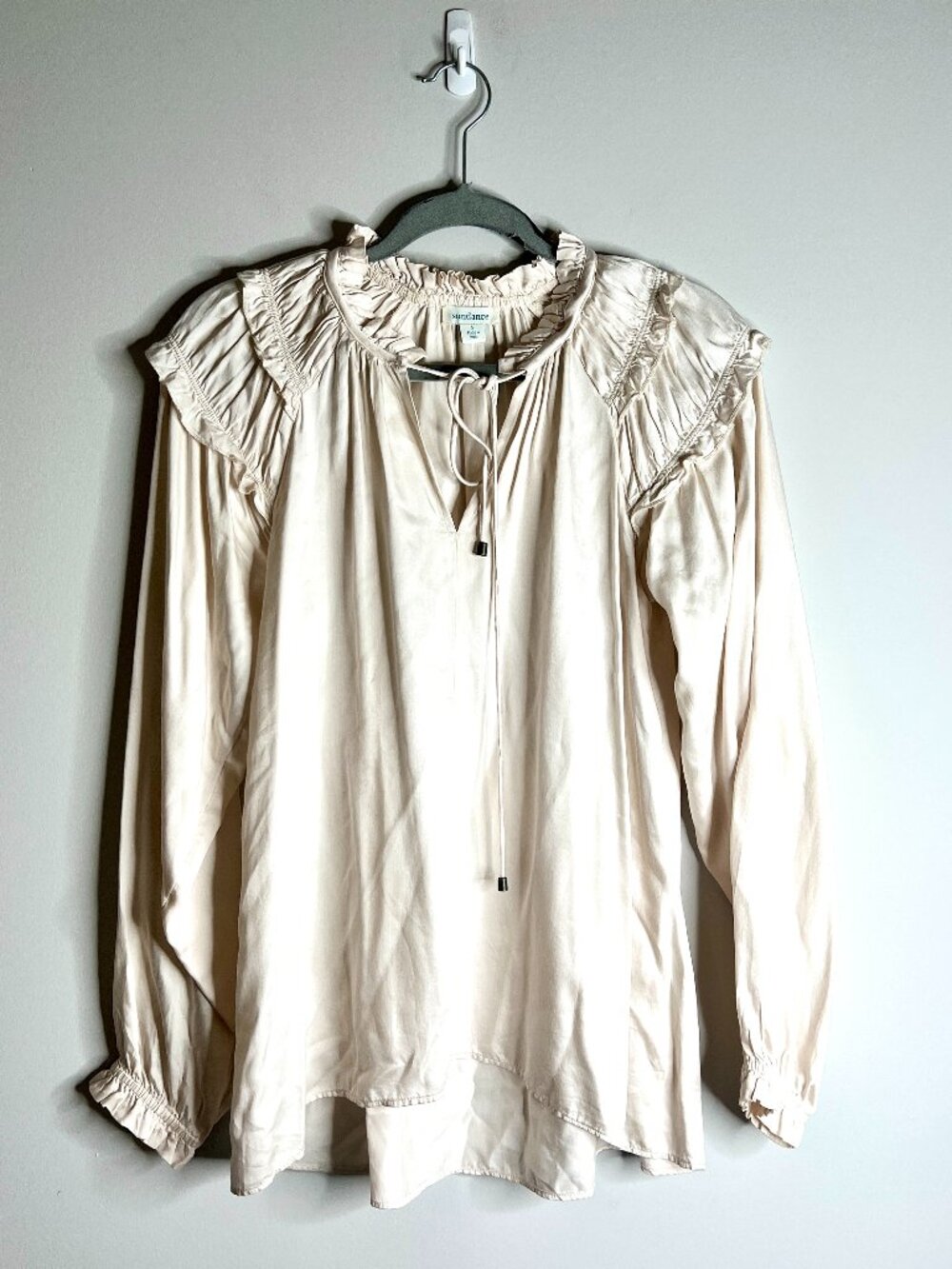 Sundance Ivory Ruffled 100% Modal Flowy Blouse Ethereal Boho Fairycore Sz S
